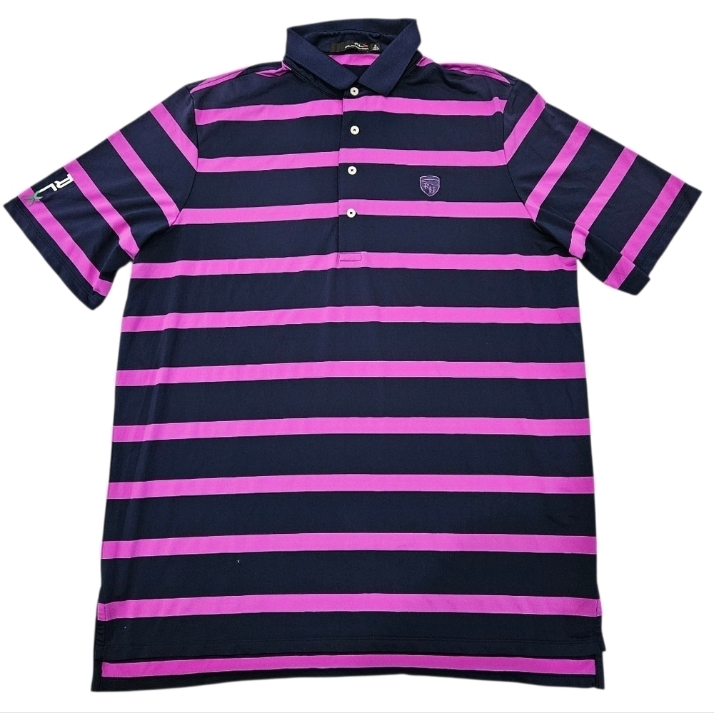 Ralph Lauren RLX Purple Stripe Performance Golf Polo Shirt Quick Dry Size XL